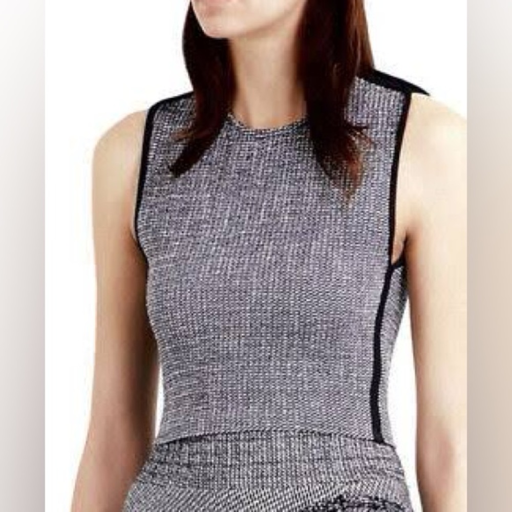 Maje Larza Black and White Sleeveless Jacquard Top
